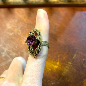 Vintage Amethyst Stone Adjustable Ring